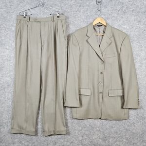 Caravelli 2-Pc Men's Suit Beige Superior‎ 150s Blazer Size 40R Pants 34x28 FLAWS